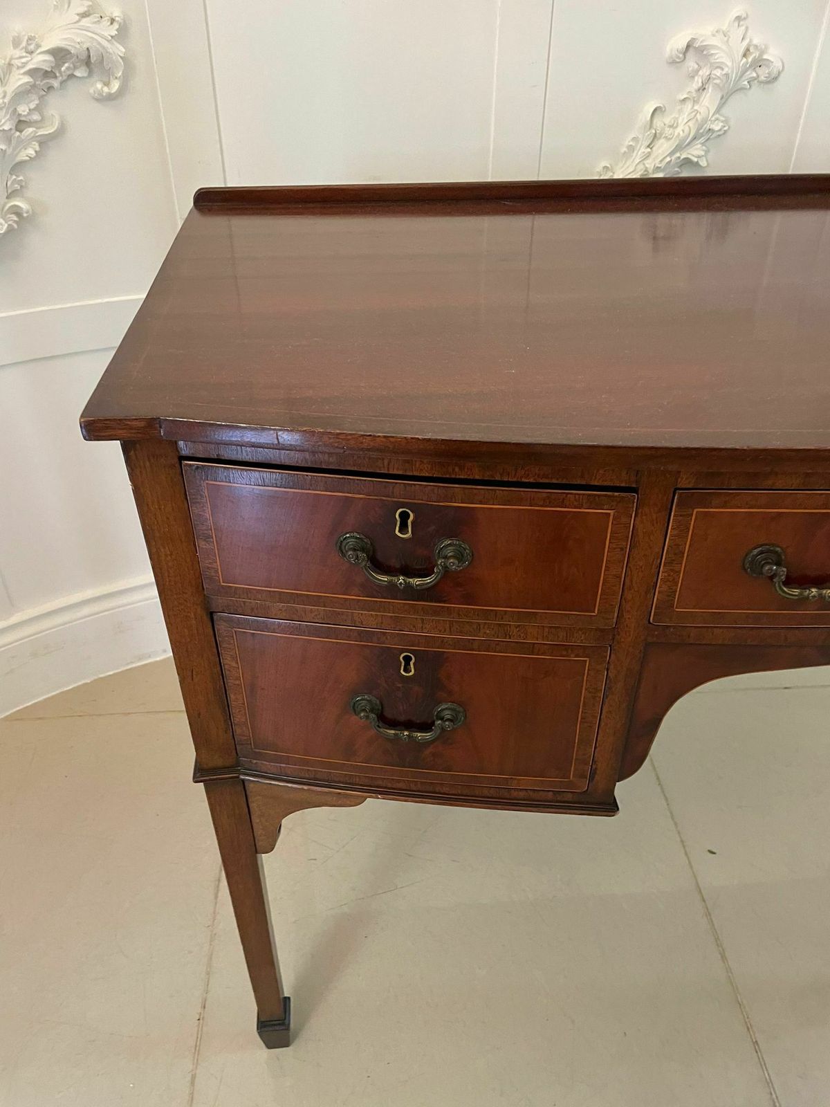 Antique Early 20th Century Mahogany Bow Front Inlaid Sideboard photo vintage