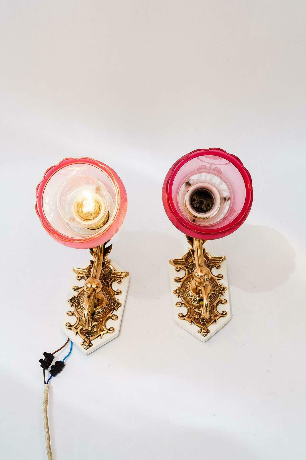 Lighting 2 Swiveling Bronze Historistic Wall Lamps With Glass Shades Vienna Around 1890s photo