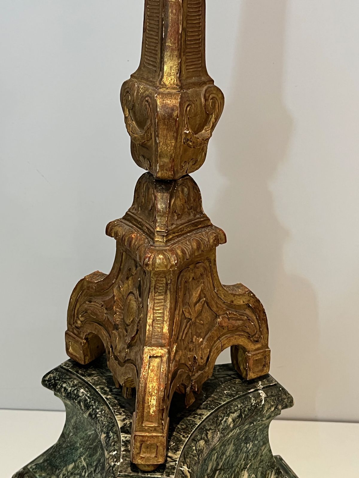 Large Candelabra In Carved Golden Wood On Patinated Base photo vinterior