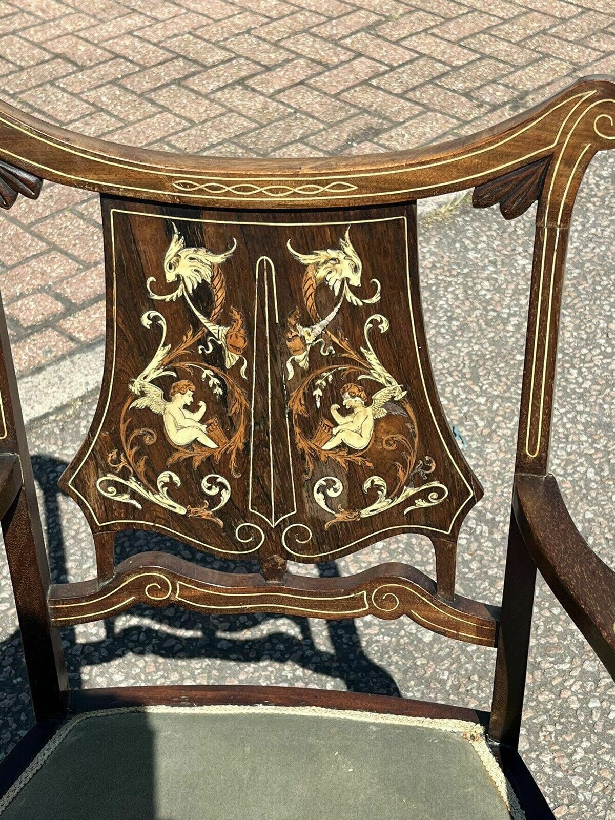 Edwardian Marquetry Inlaid With Cherubs, Mahogany Armchair , Superb Quality. photo Furniture
