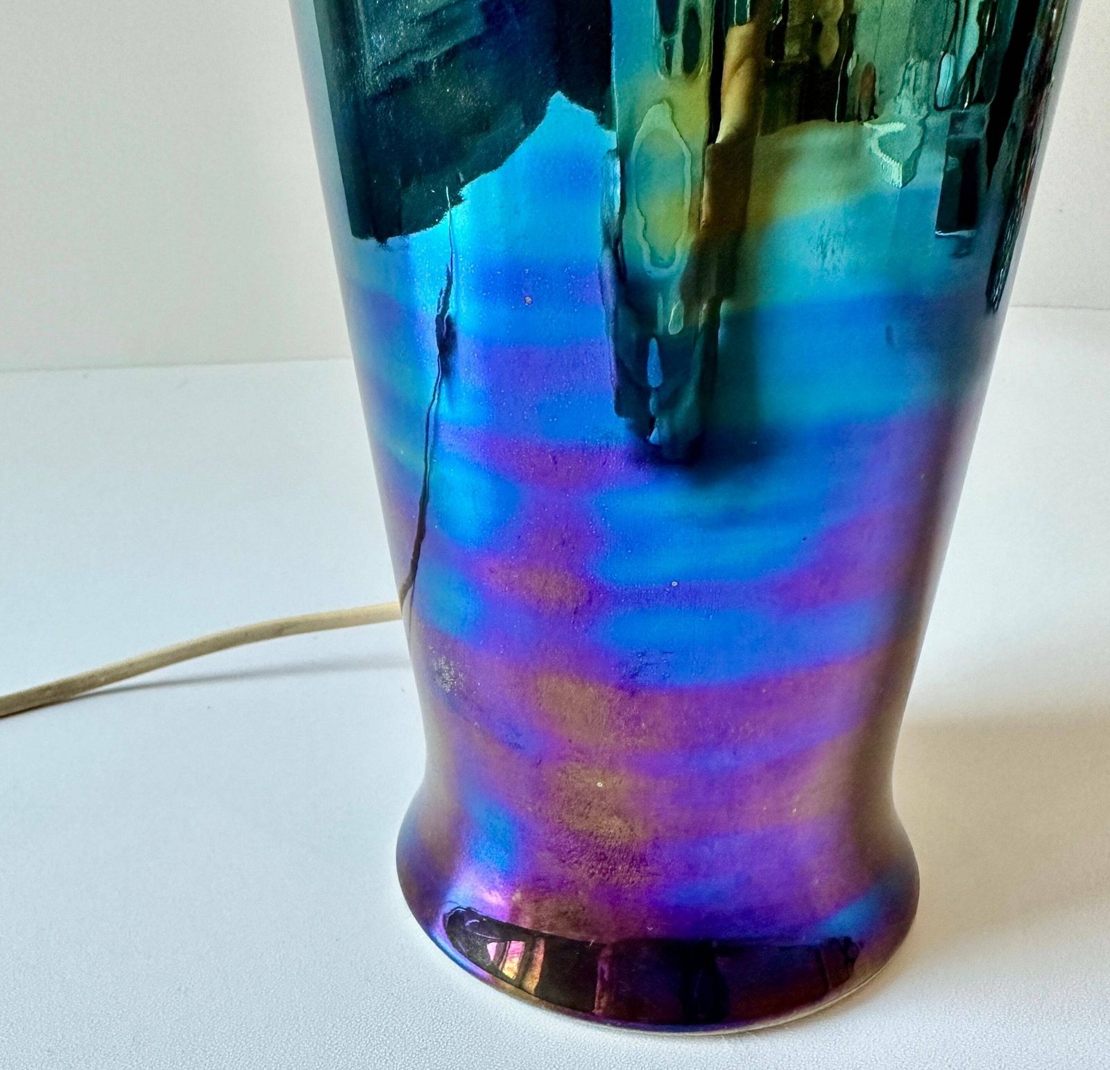 Vintage Lavender Iridescent Ceramic Table Lamp, 1980s. photo for sale
