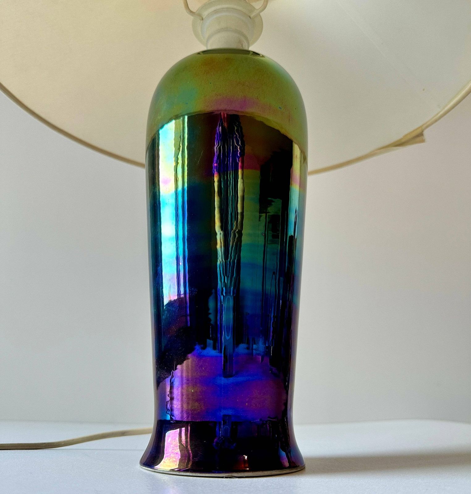 Vintage Lavender Iridescent Ceramic Table Lamp, 1980s. photo Lighting