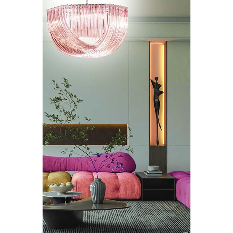 Contemporary Hexagonal Pink Bundled Triedro Murano Glass Chandelier In Venini Style photo furniture