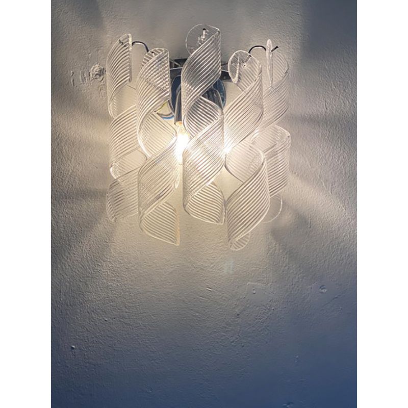 Set Of Two Transparent “Ricci” Murano Glass Wall Sconces In Mazzega Style photo vinterior