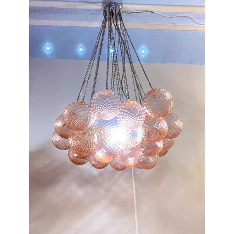 Contemporary Pink “Ballotton” Murano Glass Spheres Chandelier By Simoeng photo Lighting