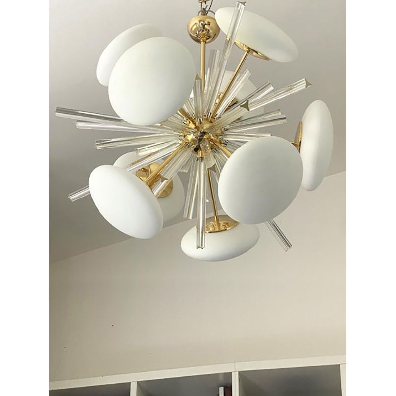 Contemporary Triedro And White Murano Glass Sputnik Gold Chandelier photo furniture