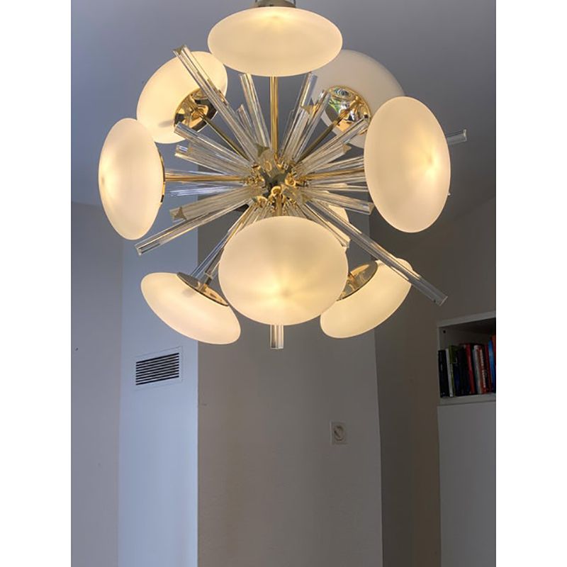Contemporary Triedro And White Murano Glass Sputnik Gold Chandelier photo buy
