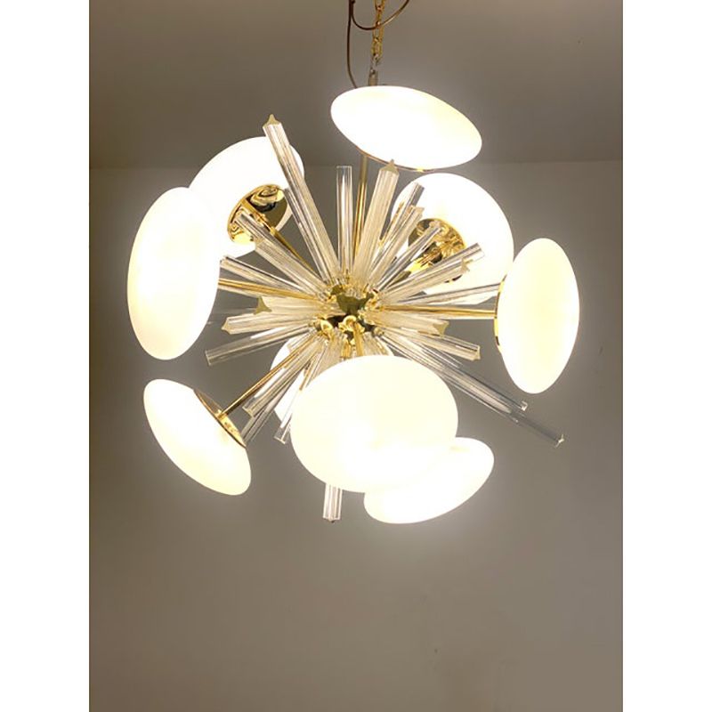 photo furniture Contemporary Triedro And White Murano Glass Sputnik Gold Chandelier