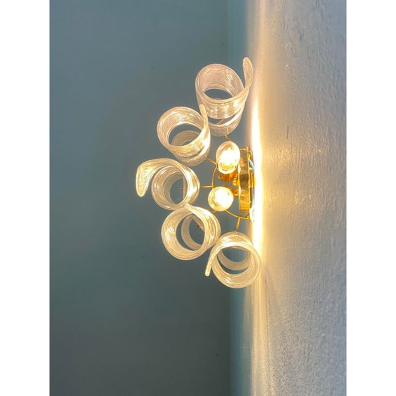 Set Of Two Transparent “Ricci” Murano Glass Gold 24k Wall Sconces In Mazzega Style photo for sale