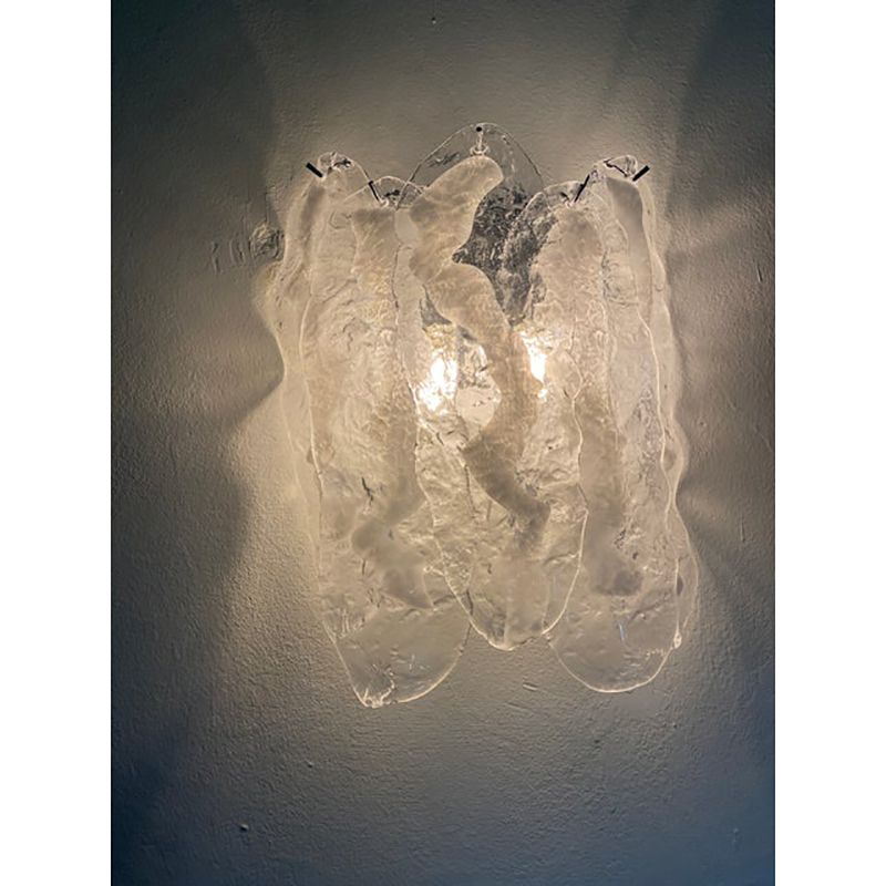 Set Of Two Transparent And White “Fiamma” Murano Glass Wall Sconces photo furniture