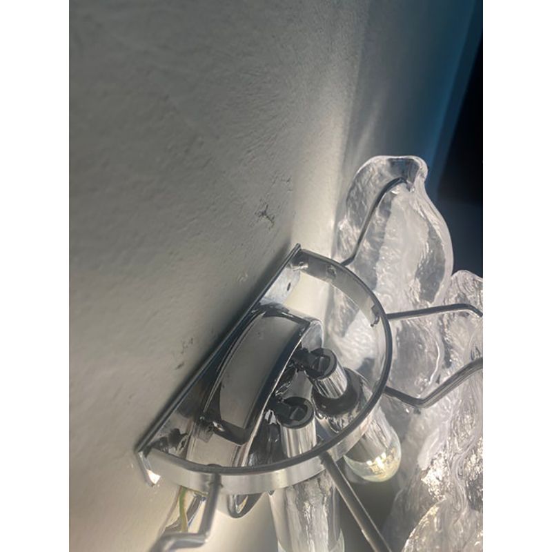 Set Of Two Transparent And White “Fiamma” Murano Glass Wall Sconces photo for sale