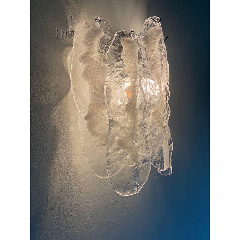 Set Of Two Transparent And White “Fiamma” Murano Glass Wall Sconces photo 3200.0