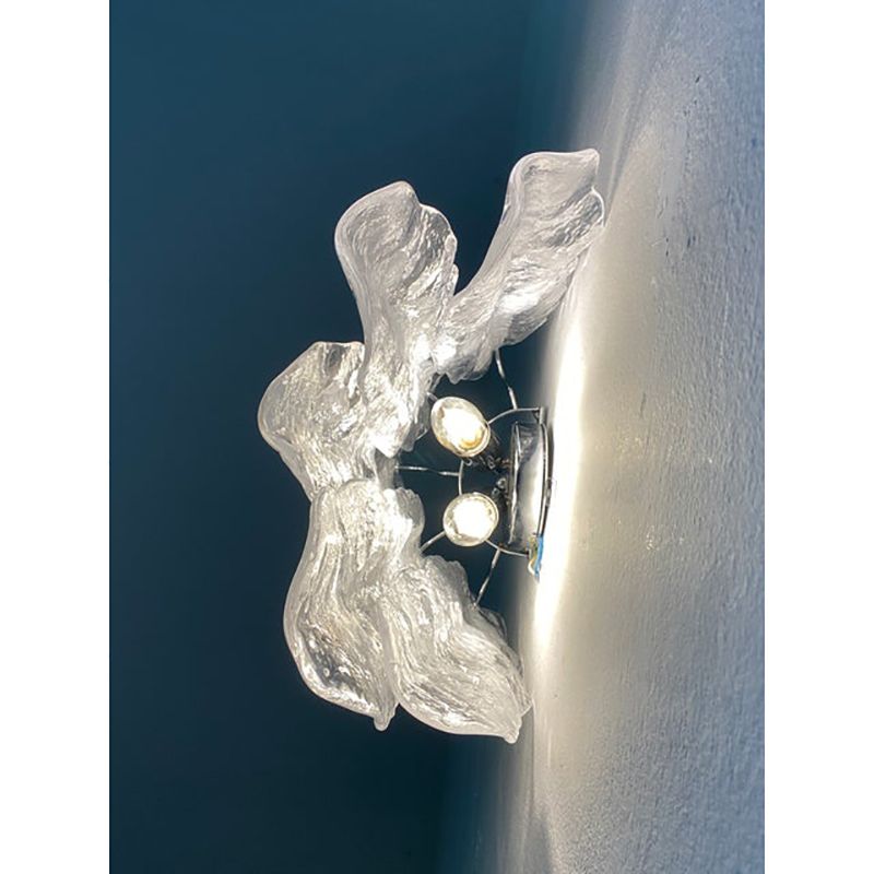 Set Of Two Transparent And White “Fiamma” Murano Glass Wall Sconces photo buy