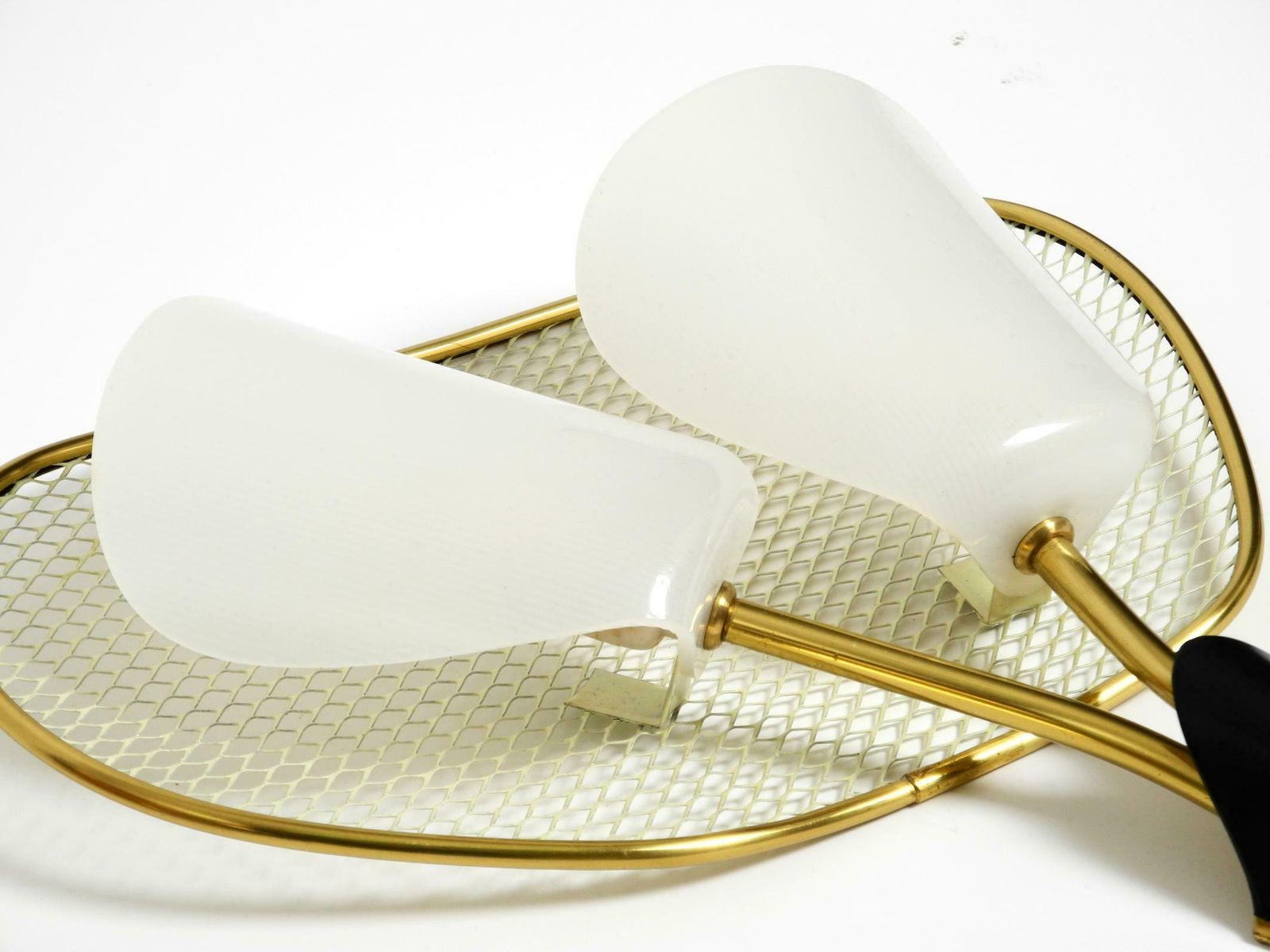 Lighting Pair Of Large Mid Century Expanded Metal Wall Lamps With Plexiglass Shades photo
