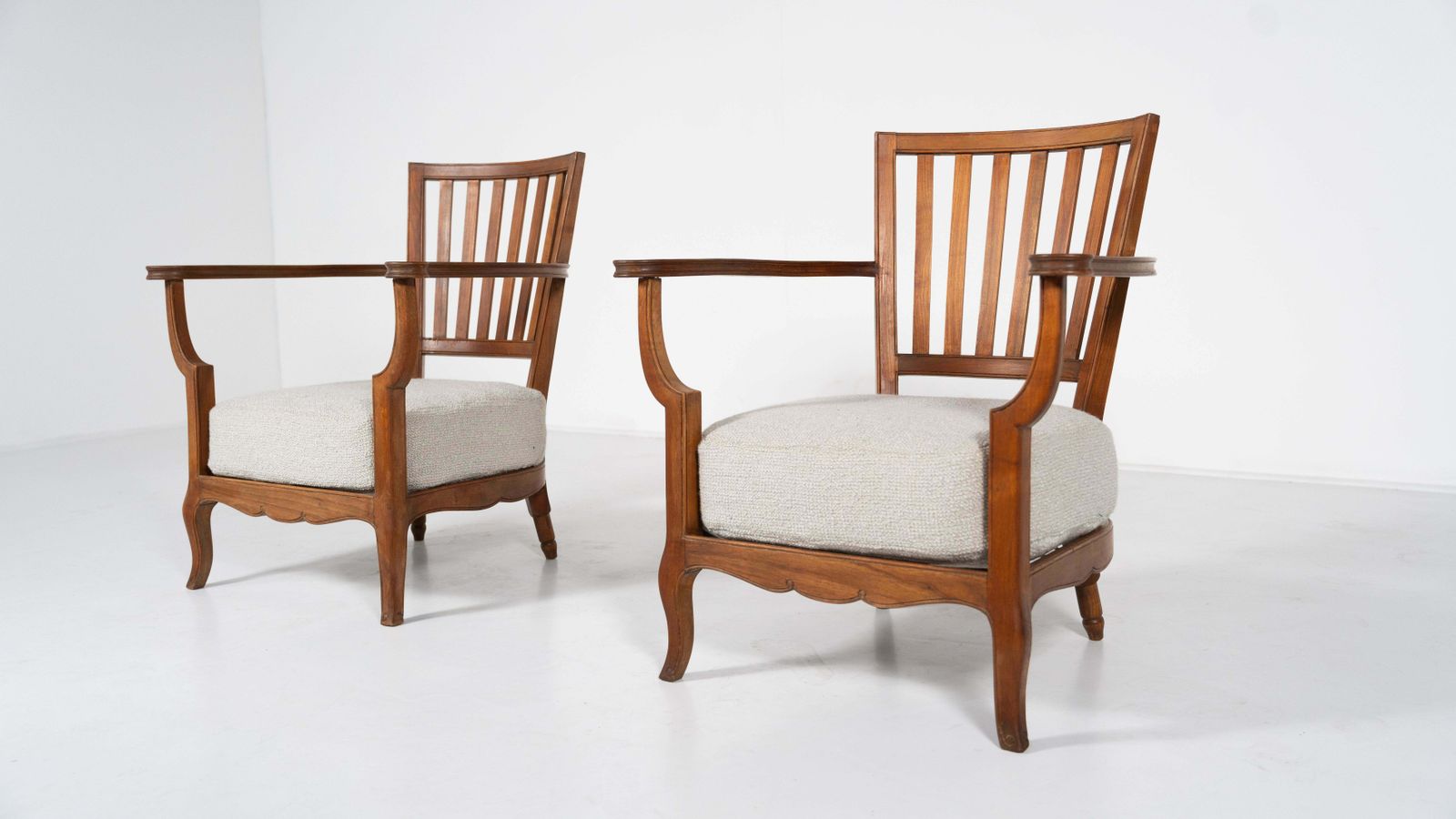 Pair Of Wooden And Fabric Armchairs, 1960s   New Upholstery photo furniture