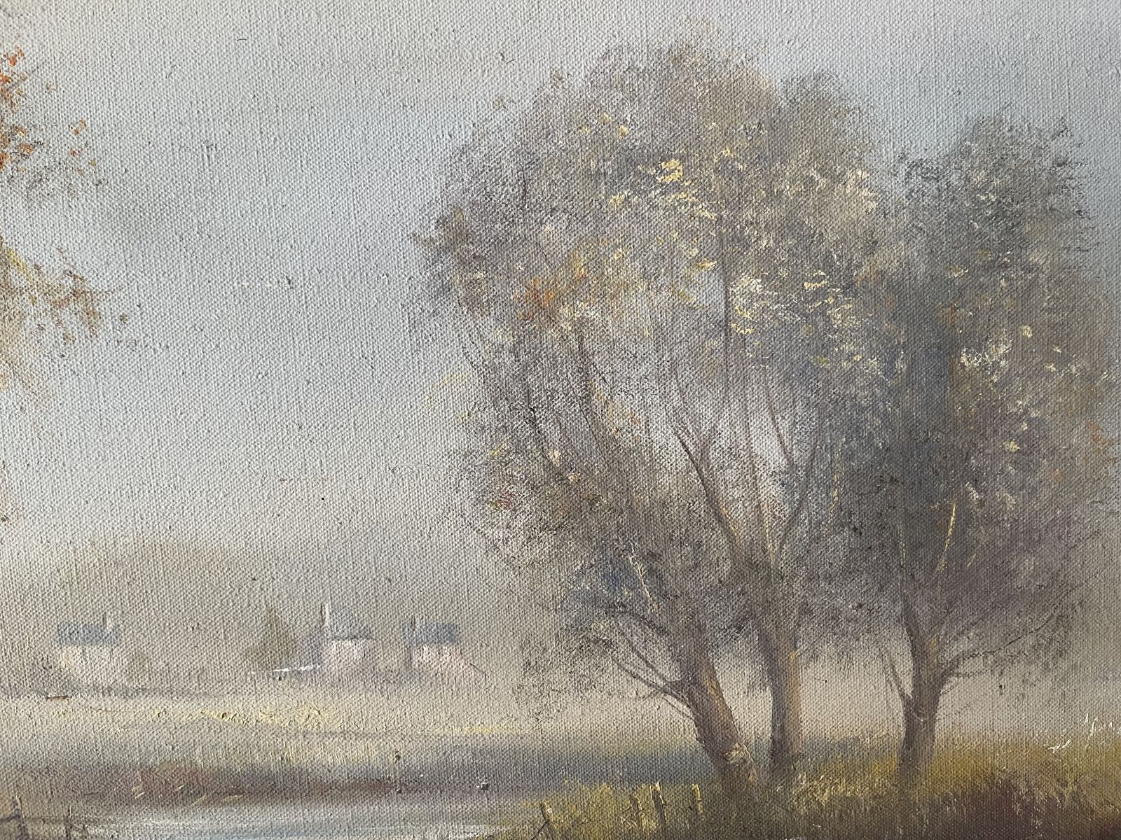 Original Oil Painting Children Fishing By River Scene By Ted Dyer(b.1940) photo Art