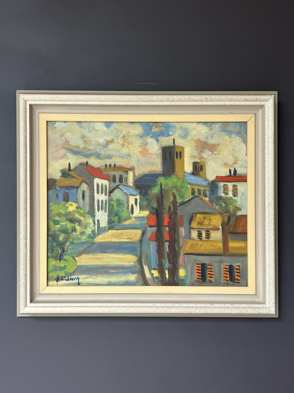French Village Landscape Oil Painting By Listed Artist Jack Eichborn