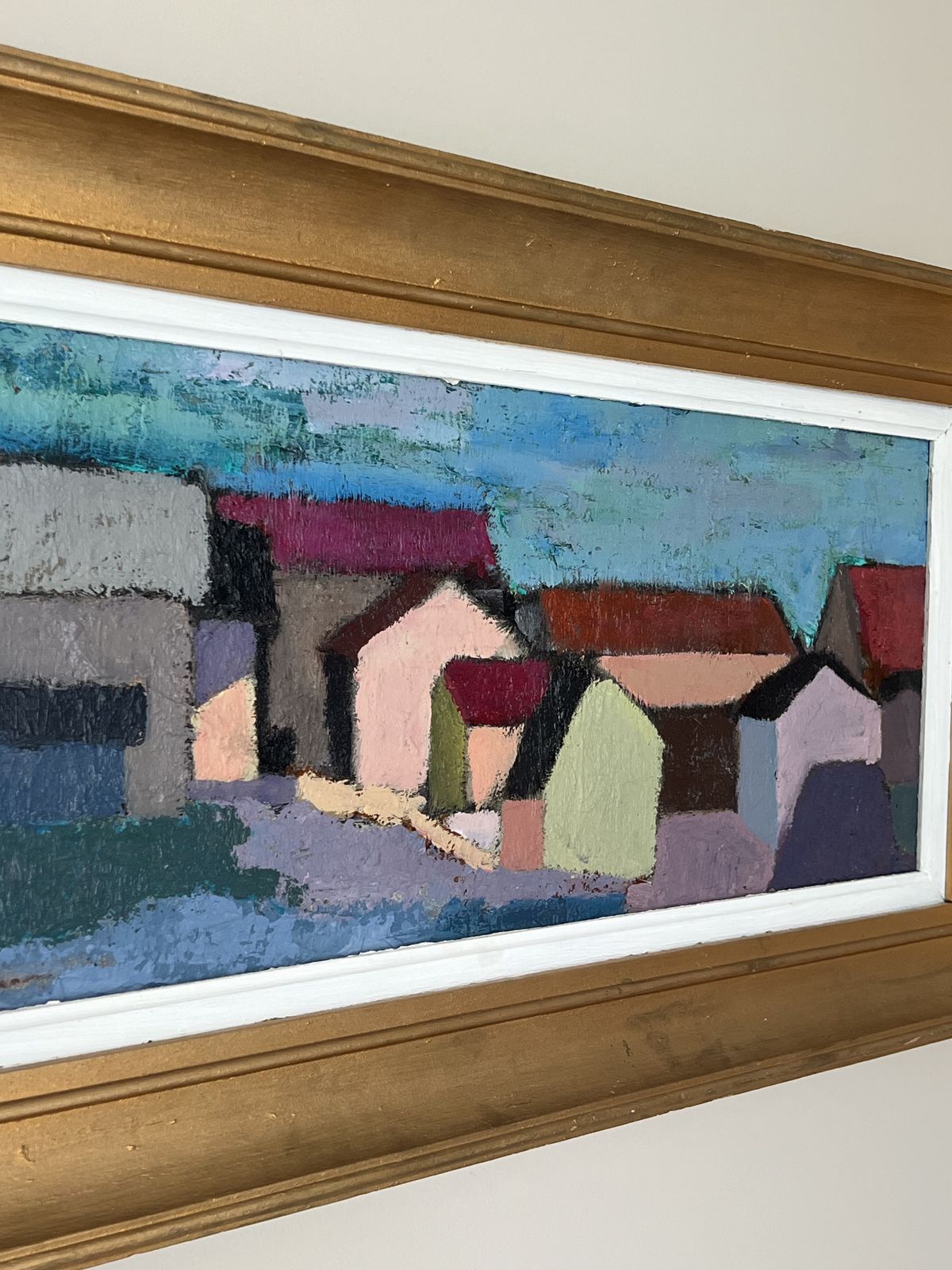 Cubist Houses Oil Painting On Board  By Listed Swedish Artist photo Art
