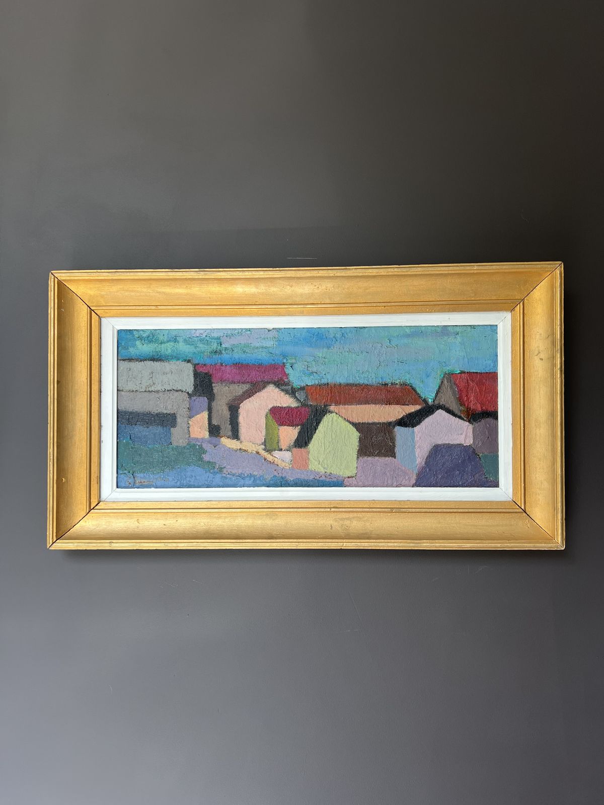 Cubist Houses Oil Painting On Board  By Listed Swedish Artist photo buy