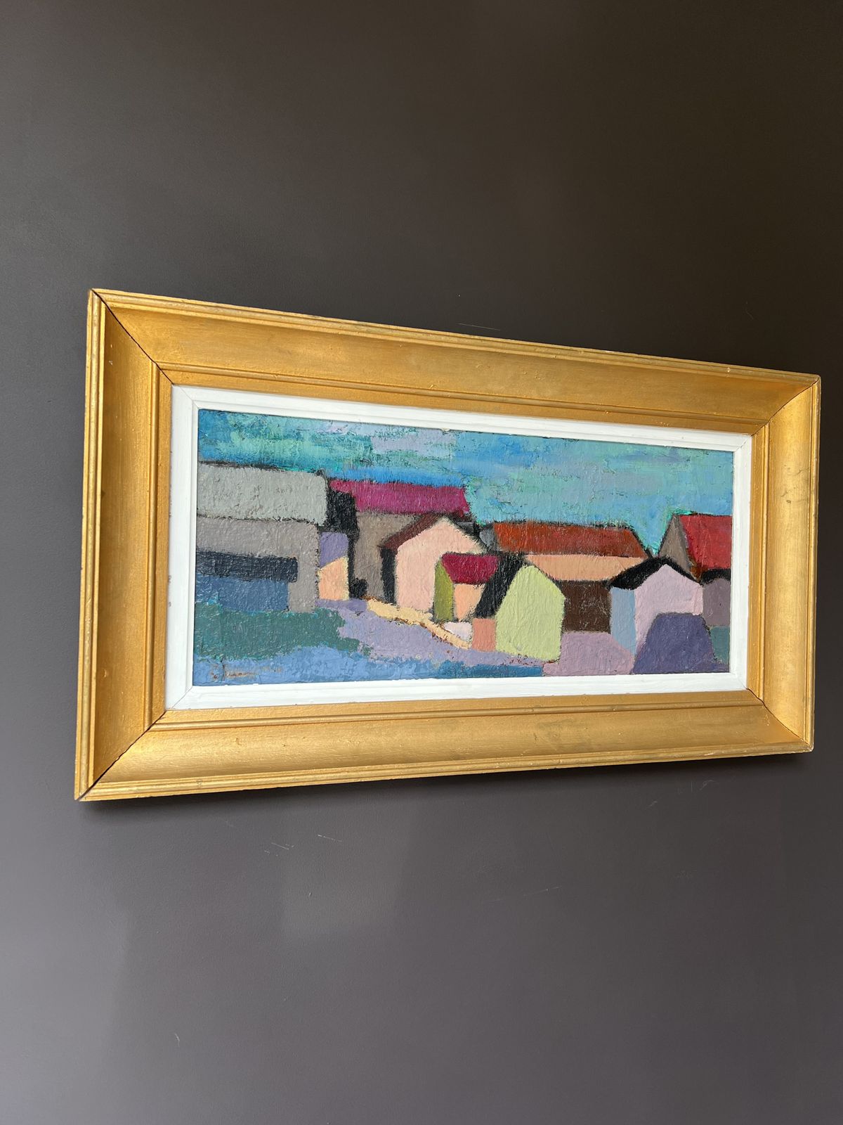 photo furniture Cubist Houses Oil Painting On Board  By Listed Swedish Artist