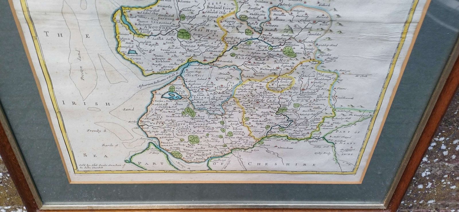 Palatine Of Lancaster Copper Plate Engraving Map, Handpainted. By Rob Morden For Abel Swale Awnsham And John Churchill photo for sale