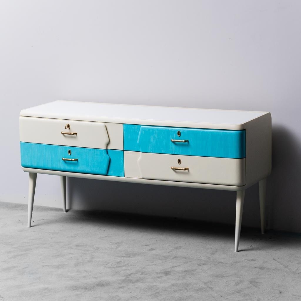 Sideboard Mobile White Wood Metal 60s Vintage Modern Antique
