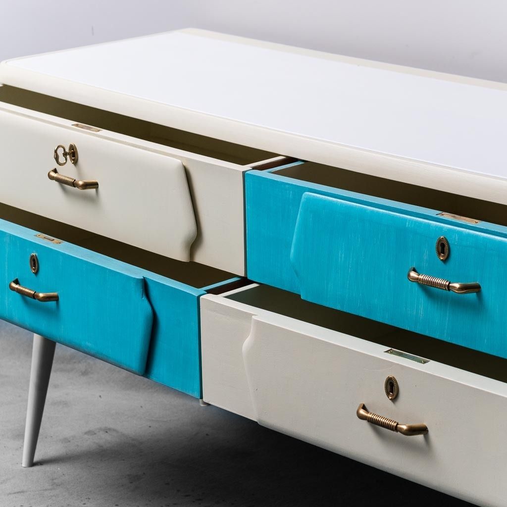 Sideboard Mobile White Wood Metal 60s Vintage Modern Antique photo for sale
