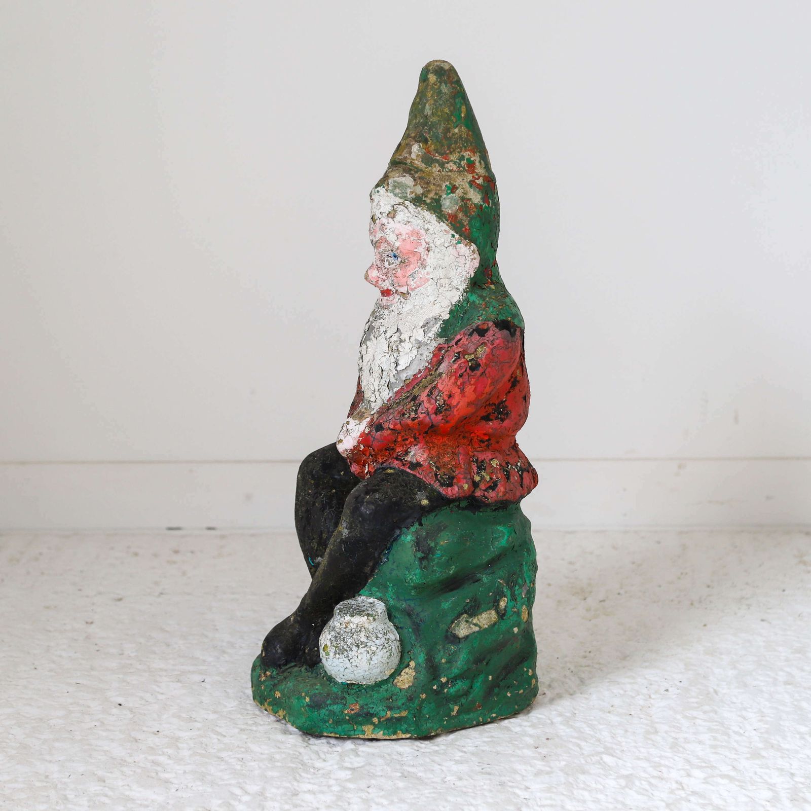 English Circa 1930s Garden Gnome Cast Stone Original Flaky Paint photo for sale