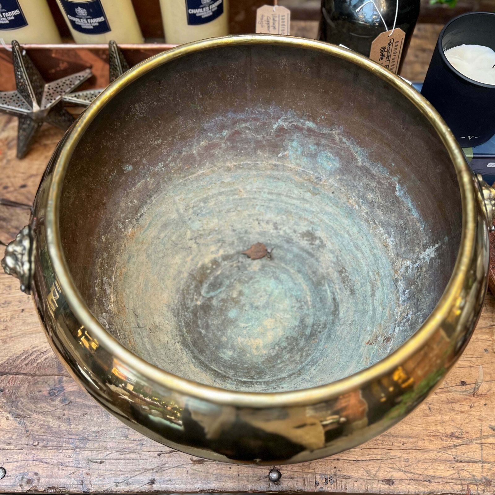 Large Antique Polished Brass Vase / Jardiniere photo Home Decor