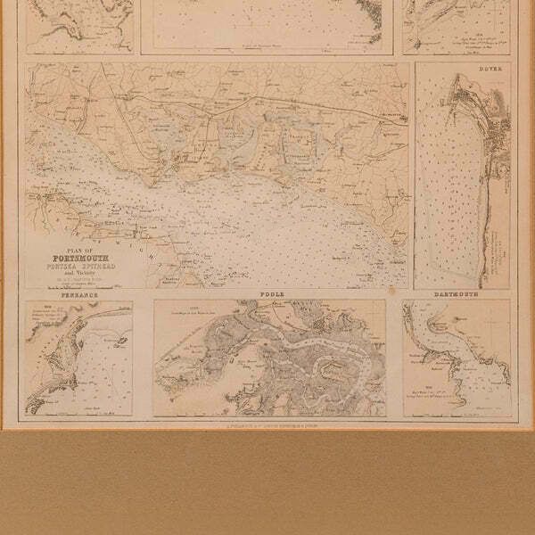 Antique Lithography Map, Coastal England, Framed Cartography Interest, Victorian photo vinterior