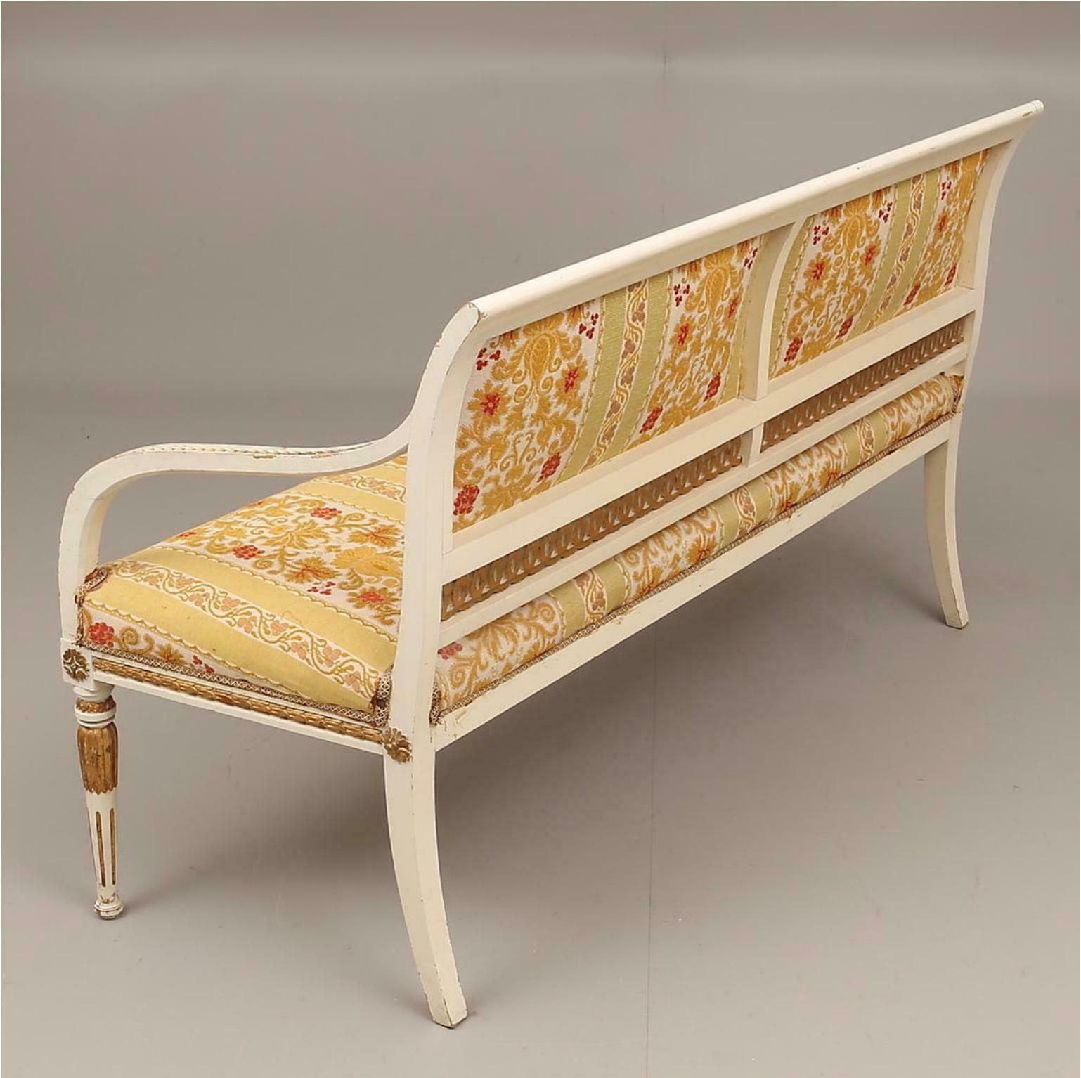 Swedish Gustavian Sofa Couch Loveseat White Carved, Late 19th Century 3 Seat photo for sale