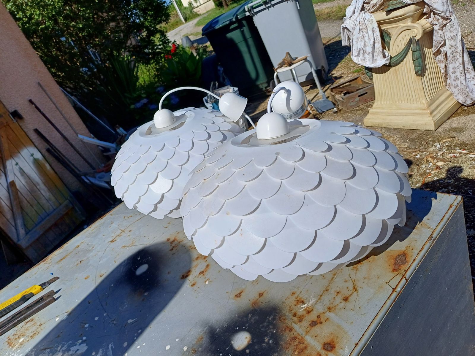 Pair Of Vintage White Plastic Pendant Lights photo 124.0