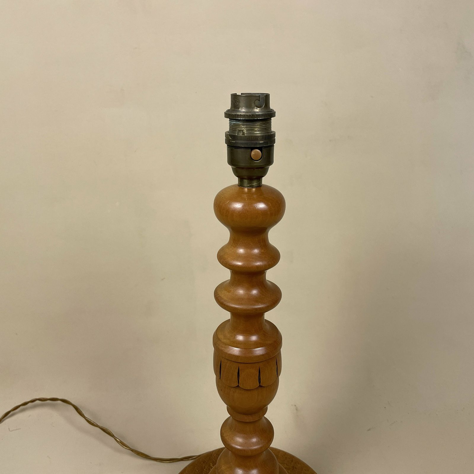 Antique Bauble Wooden Lamp Light Bedside Side Table Desk Column Round Base Vintage Brown Hand Carved Farmhouse Cottage Decor Wood photo furniture