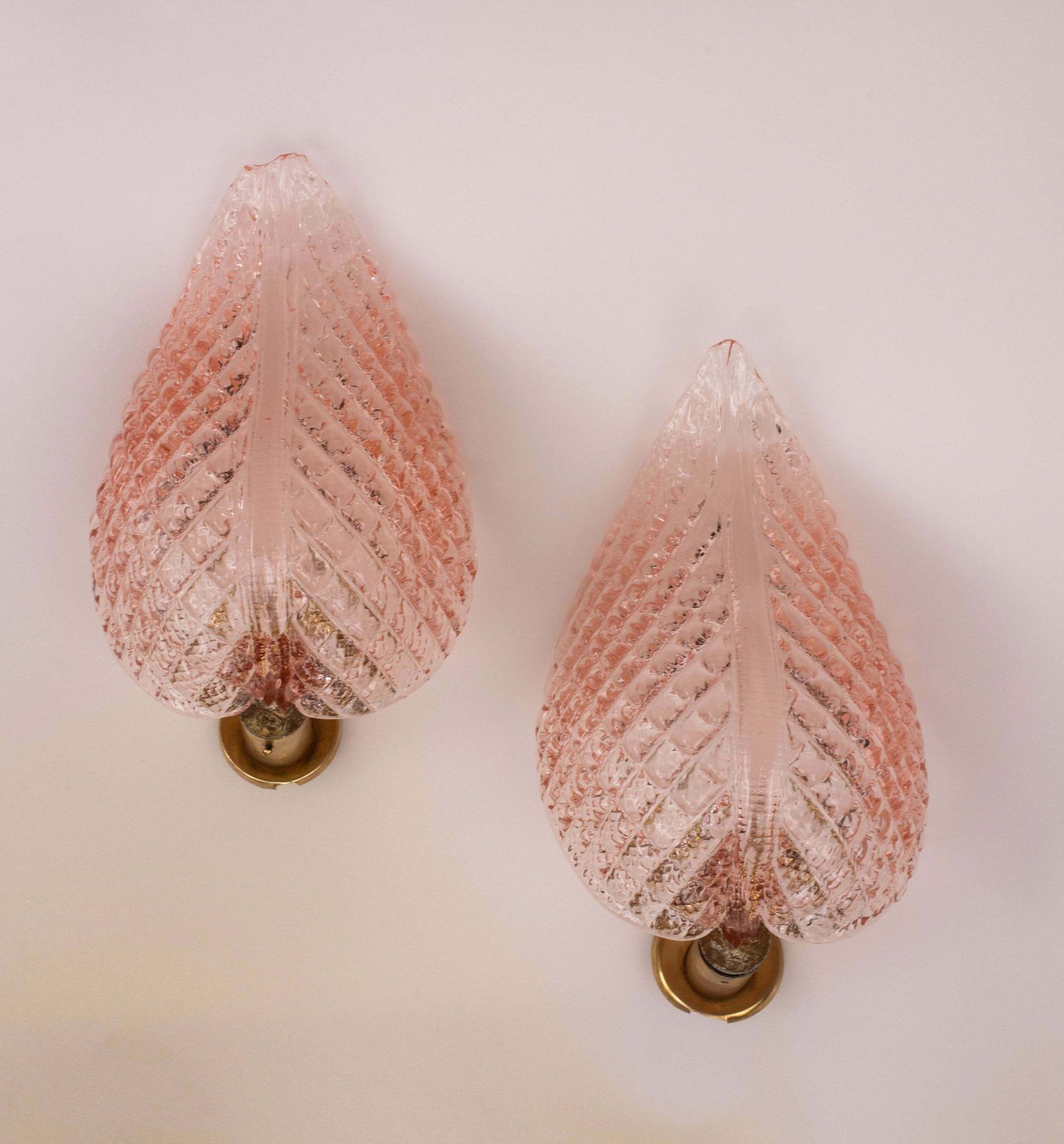 Set Of 2 Wall Light Pink Jewel Murano Glass Leave By Barovier E Toso, 1950s photo furniture