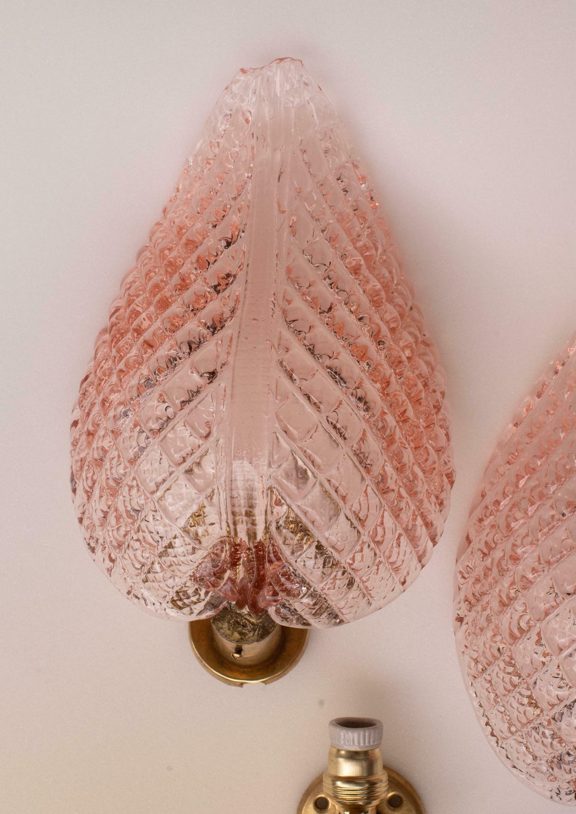 Set Of 2 Wall Light Pink Jewel Murano Glass Leave By Barovier E Toso, 1950s photo 3019.0