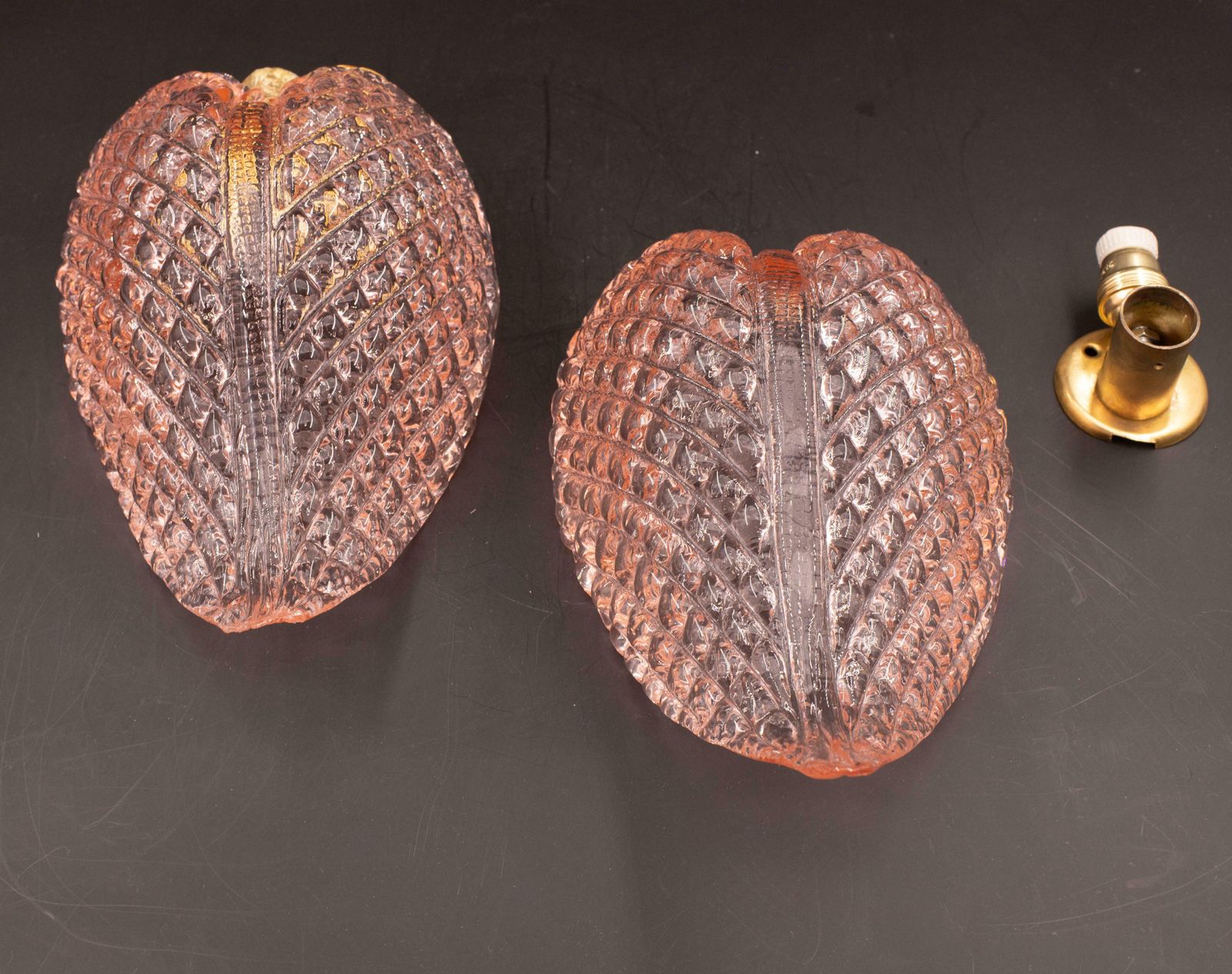 Set Of 2 Wall Light Pink Jewel Murano Glass Leave By Barovier E Toso, 1950s photo buy