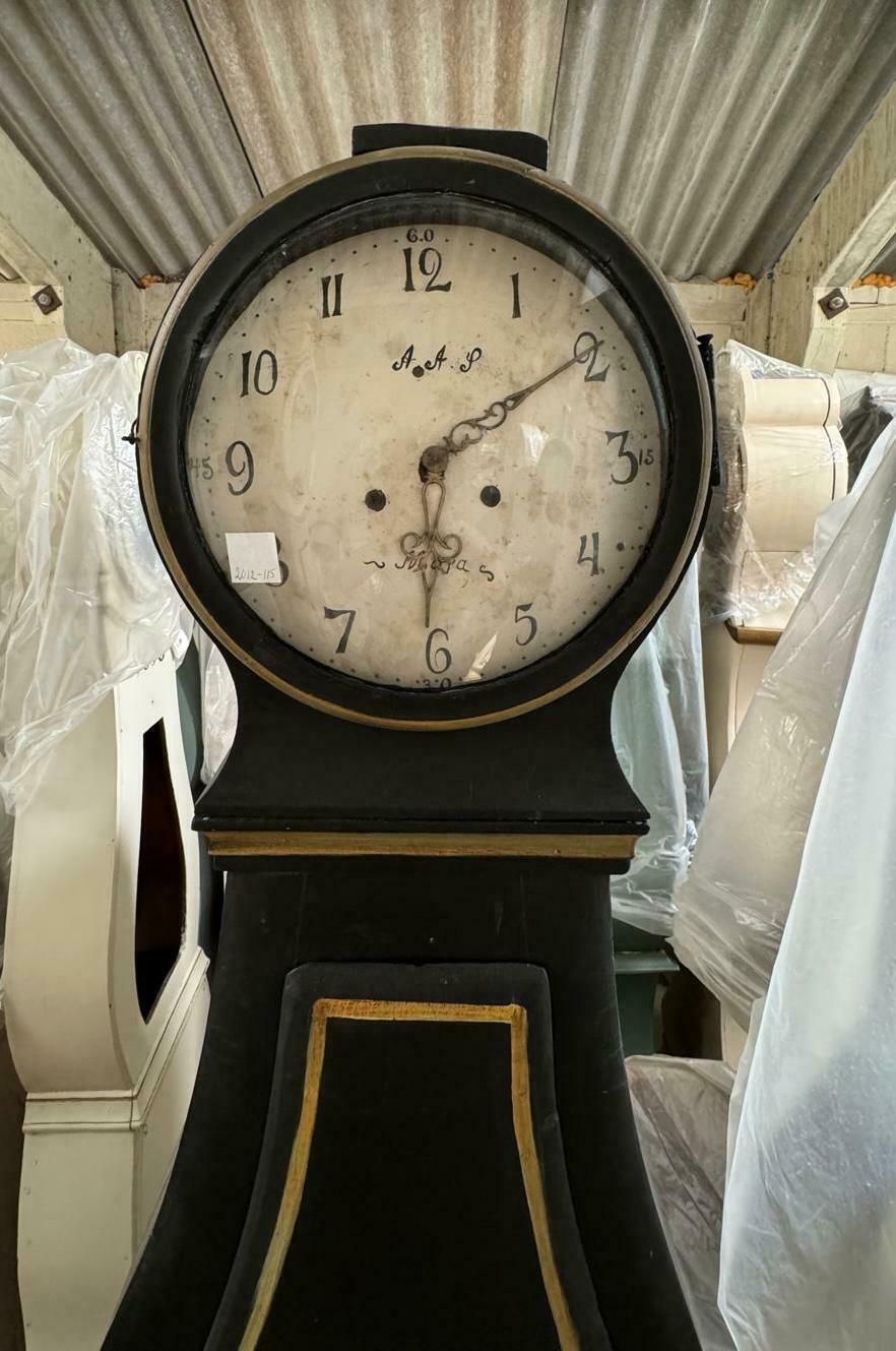 Swedish Antique Mora Clock Black Folk Art Feathers 1800s 203cm Aas photo furniture