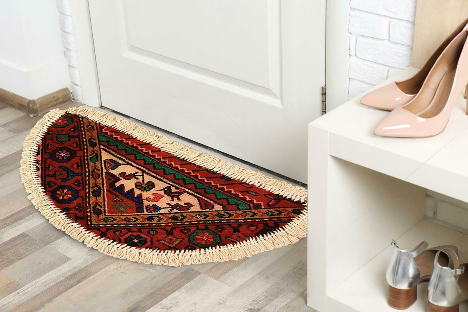 Handmade Rug Doormat Oriental Rug Semi Circular Interior Carpet Mat Entrance Way photo vinterior