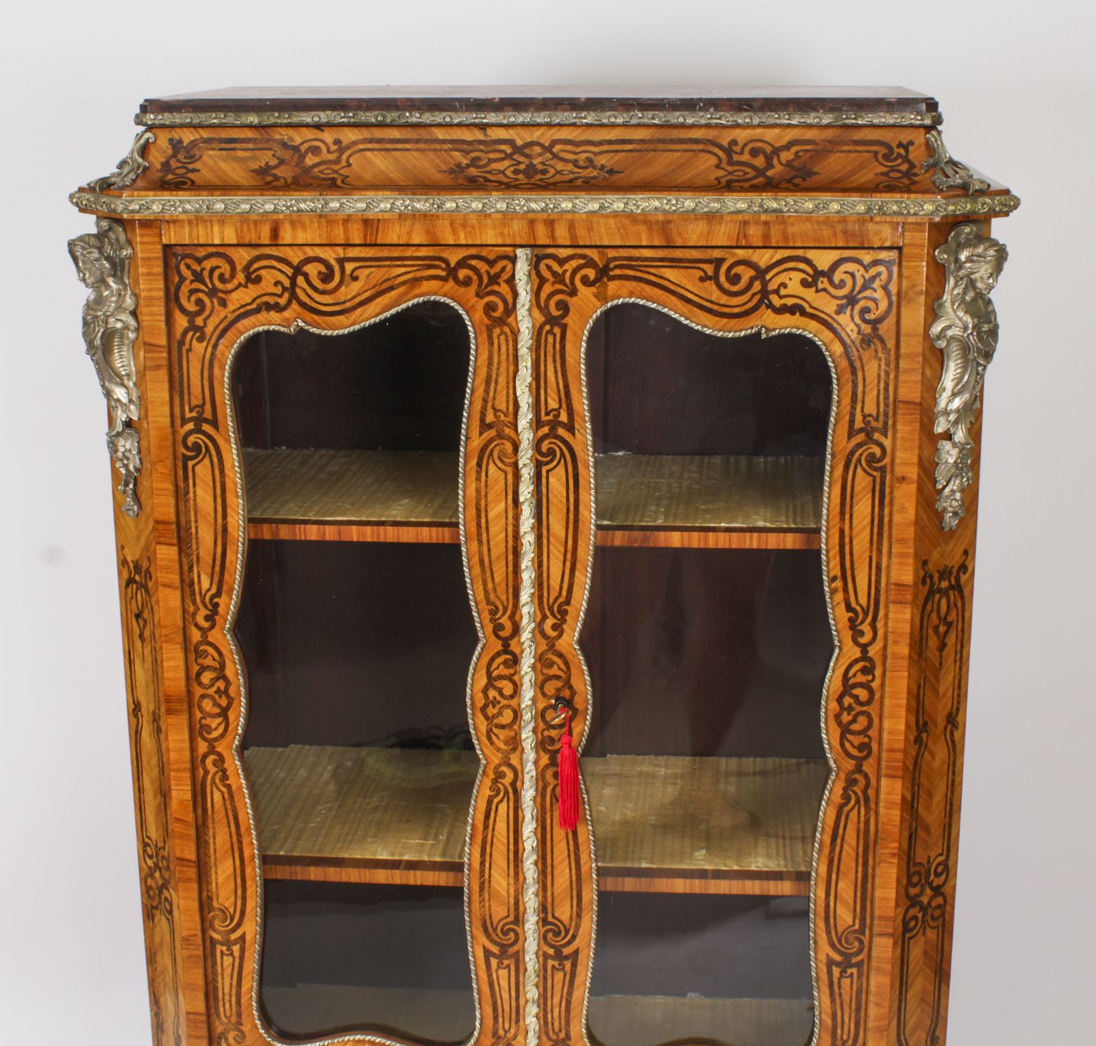 Antique Loius XV Revival Marquetry Kingwood Vitrine Display Cabinet 19th Century photo Furniture