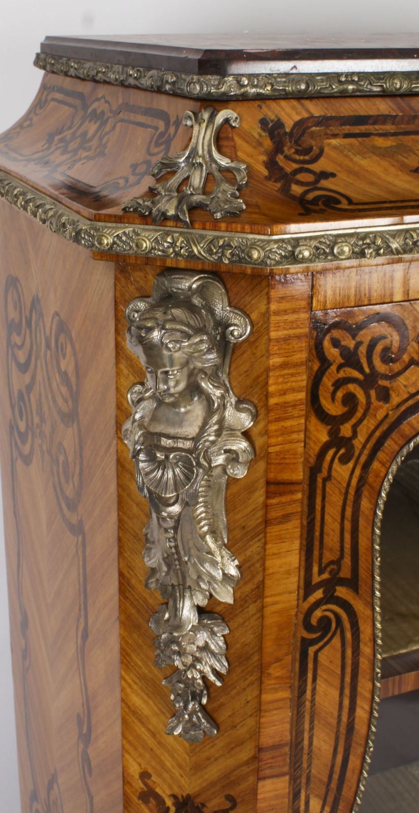 Antique Loius XV Revival Marquetry Kingwood Vitrine Display Cabinet 19th Century photo buy