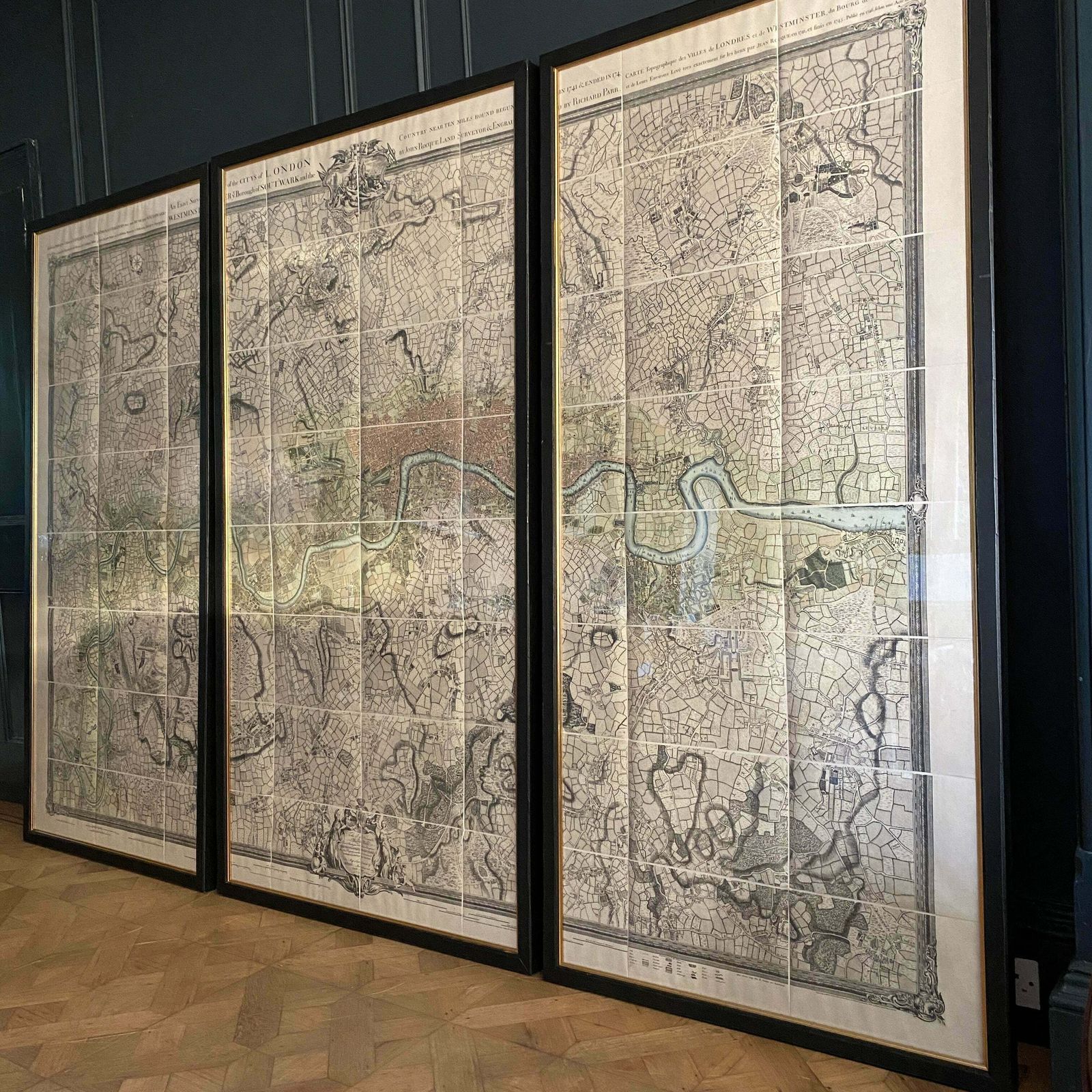 John Rocque's Tryptich Map Of London 10 Miles Round London (Coloured) Circa 1745 photo Art