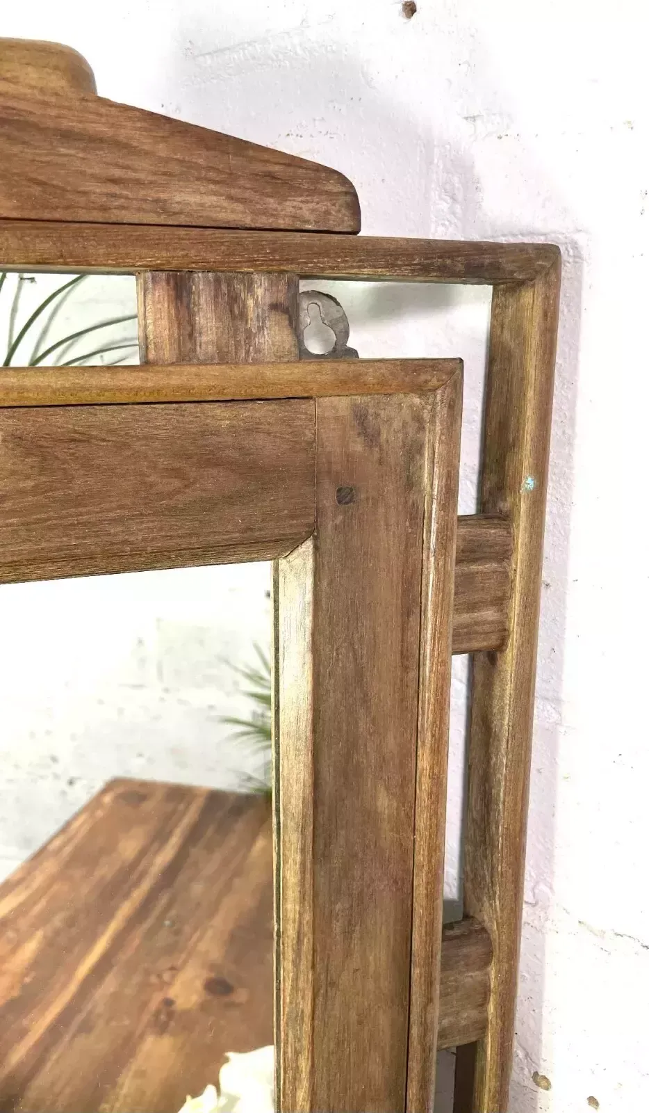 Antique Indian Colonial Wooden Bathroom Shaving Wall Mirror photo vintage