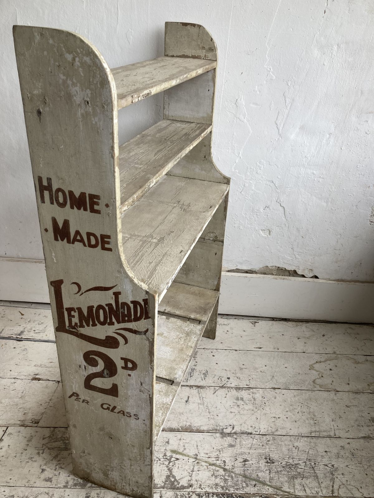 photo furniture Small Original 1940’’S Shop Display Shelves With Original Writing And Chippy Paint