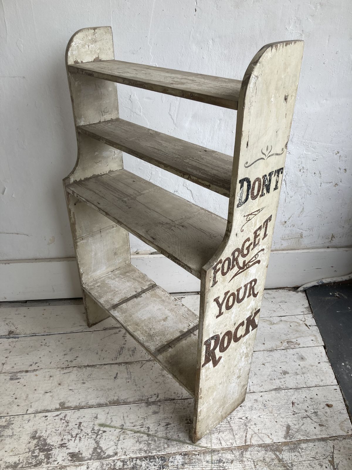 photo for sale Small Original 1940’’S Shop Display Shelves With Original Writing And Chippy Paint