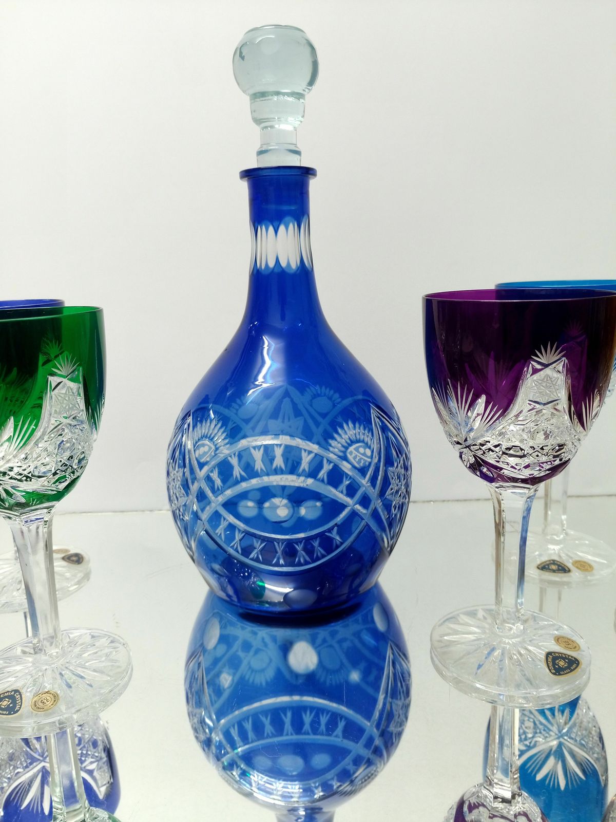 Decanter And 5 Lead Colorful Glasses / Bohemia Crystal photo 320.0
