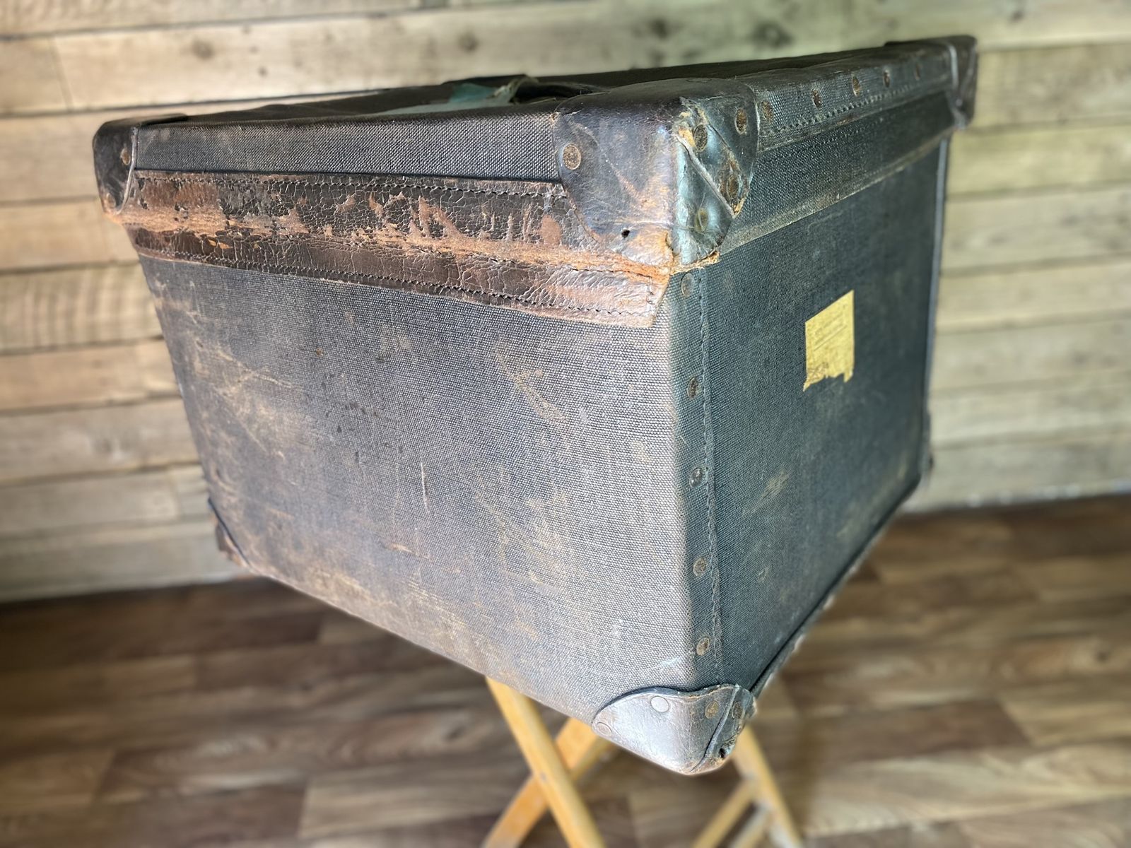 Antique Edwardian Vintage Luggage Trunk Dress Hat Storage Box  Original Key  Leather & Brass Details  Historical Interest photo 275.0