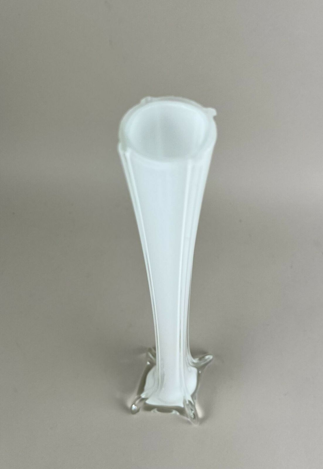 20th Century White/ Clear Murano Glass Long Neck Vase, Italy Ca. 1960 photo vintage