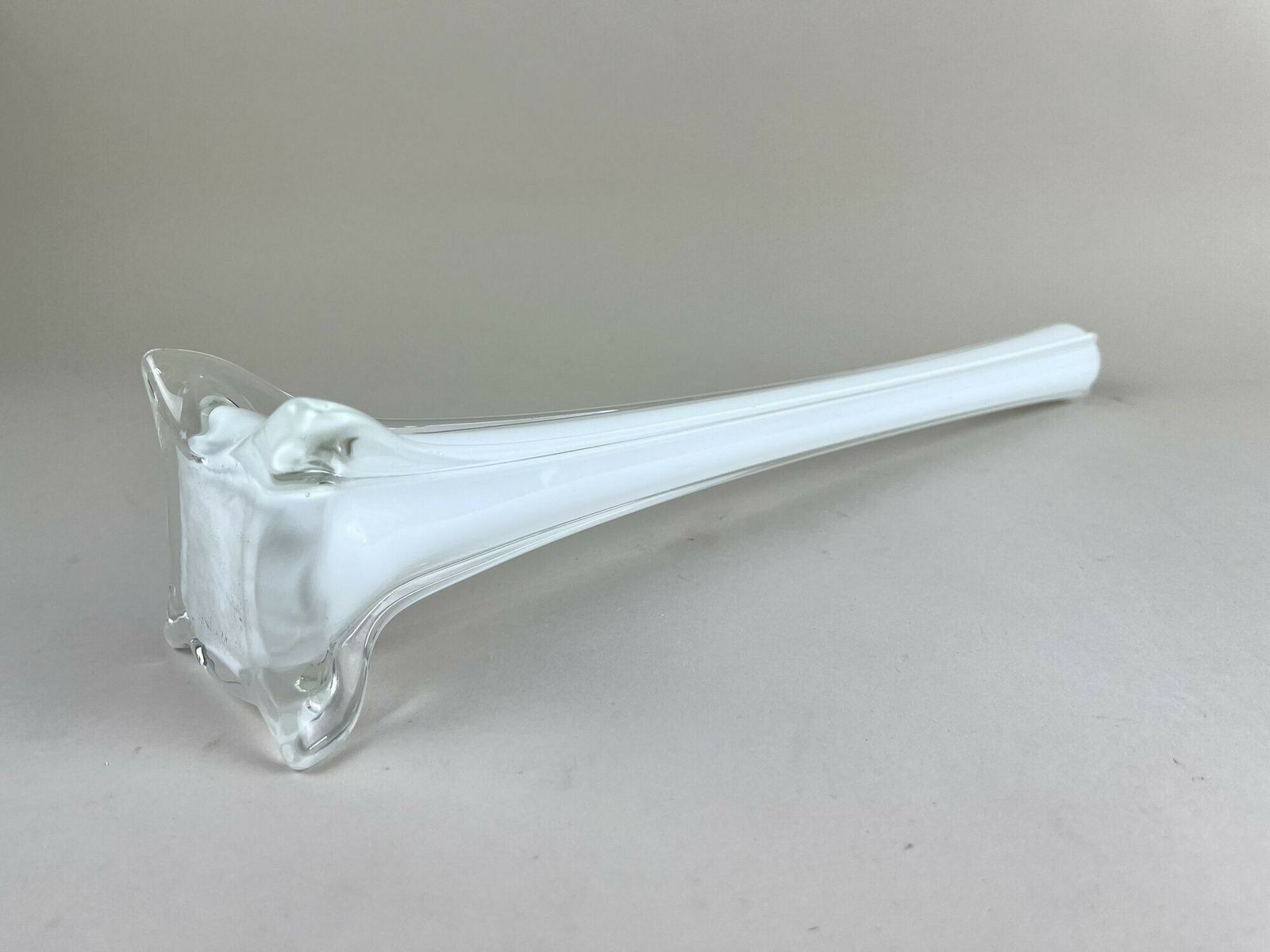 photo for sale 20th Century White/ Clear Murano Glass Long Neck Vase, Italy Ca. 1960
