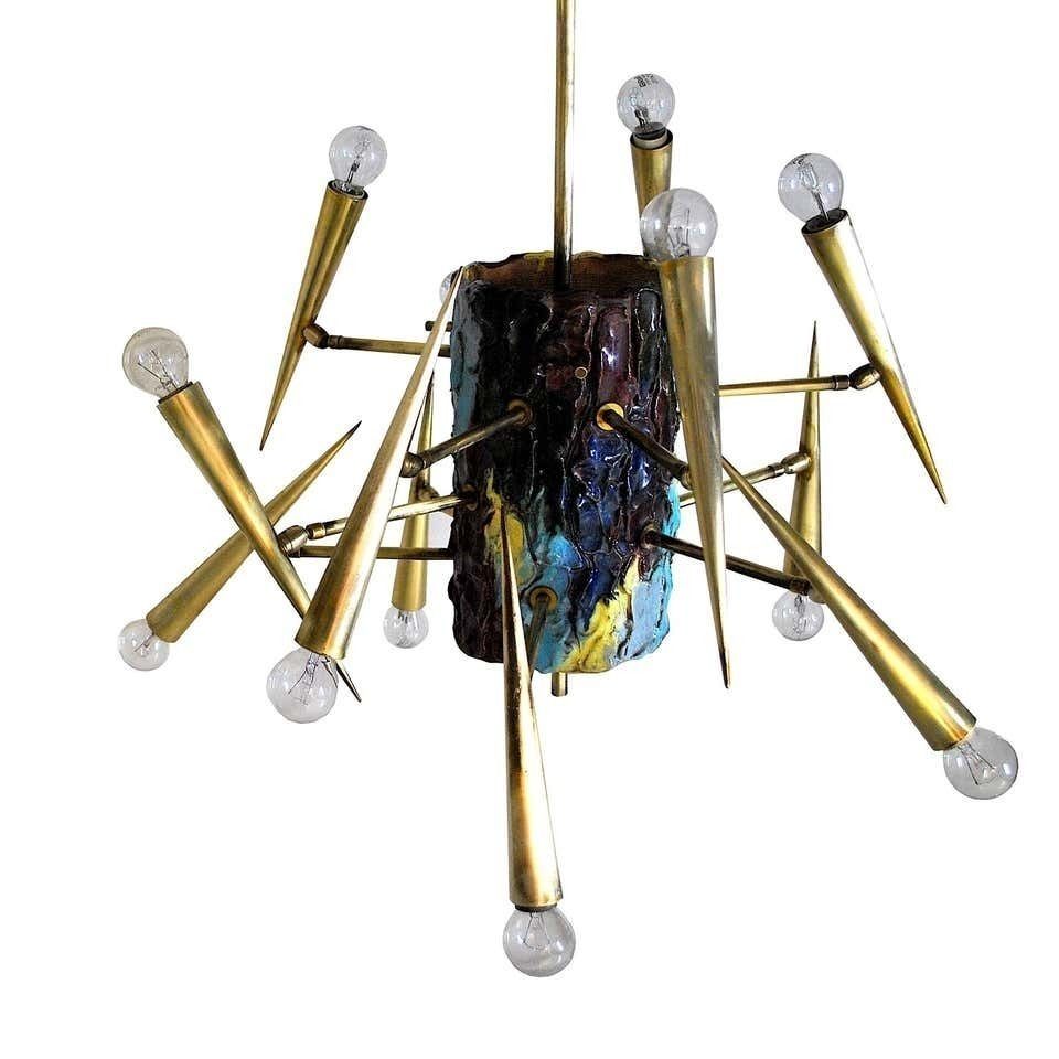 photo furniture Leonardi Leoncillo Italian Chandelier, 1950s For Lumi