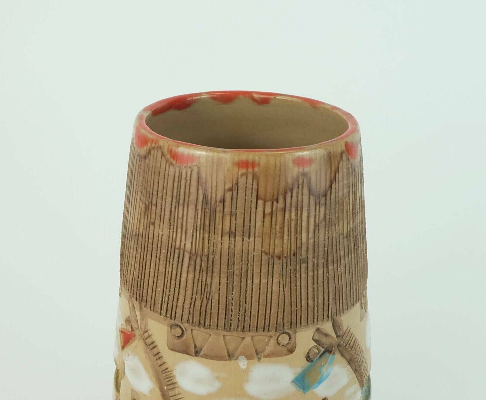 Italian Mid Century Vase Fratelli Fanciullacci Horse Sgraffito Decor Rare Glaze Variation photo 182.0